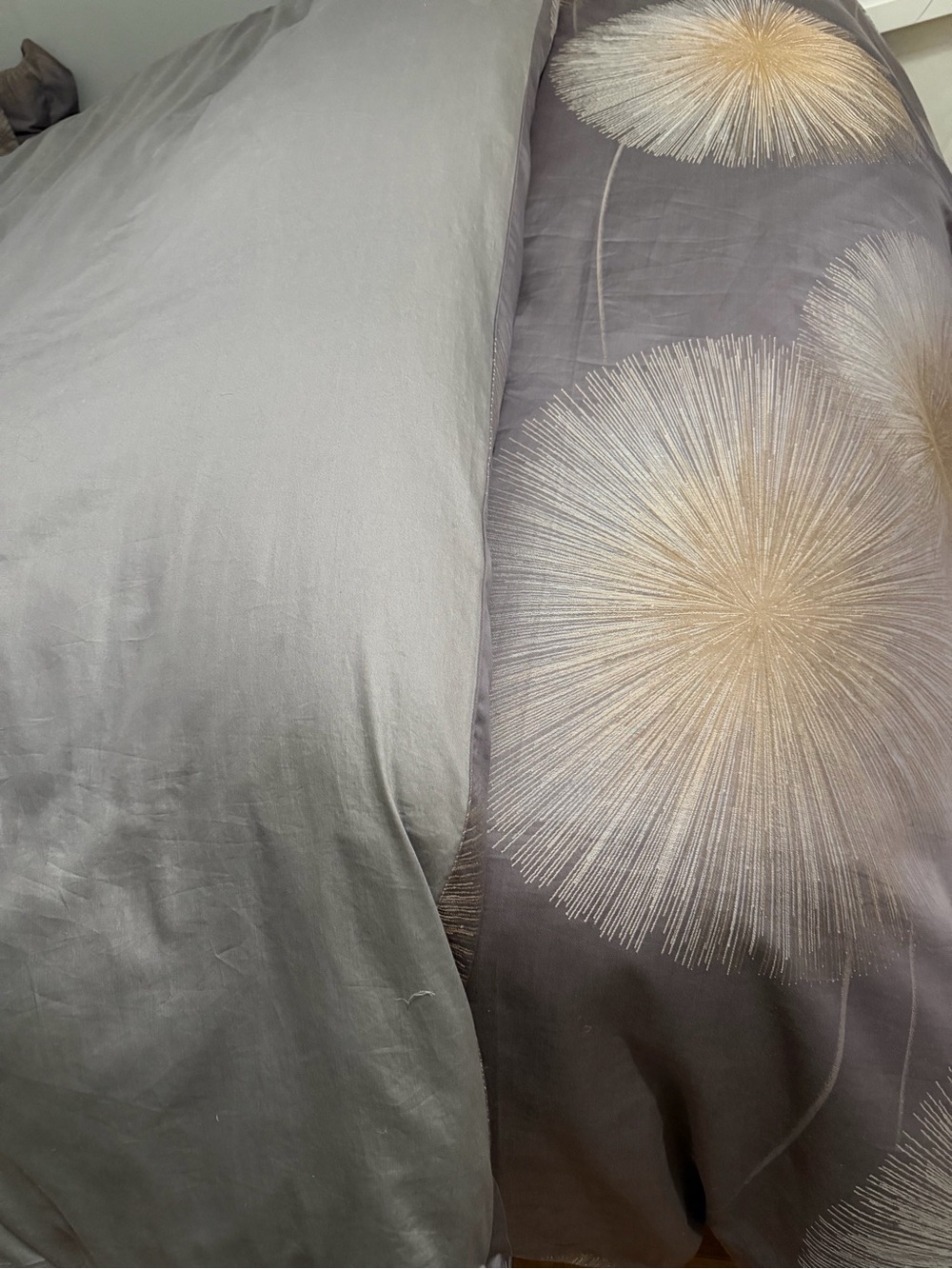 Frette Gray and Gold Embroidered Burst Duvet Cover and 2 king size pillow shams